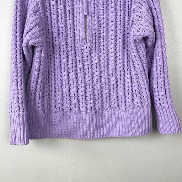 Aerie Cable Car Quarter Zip Sweater Lilac Purple Soft Chenille Oversize Size M - Picture 4 of 11